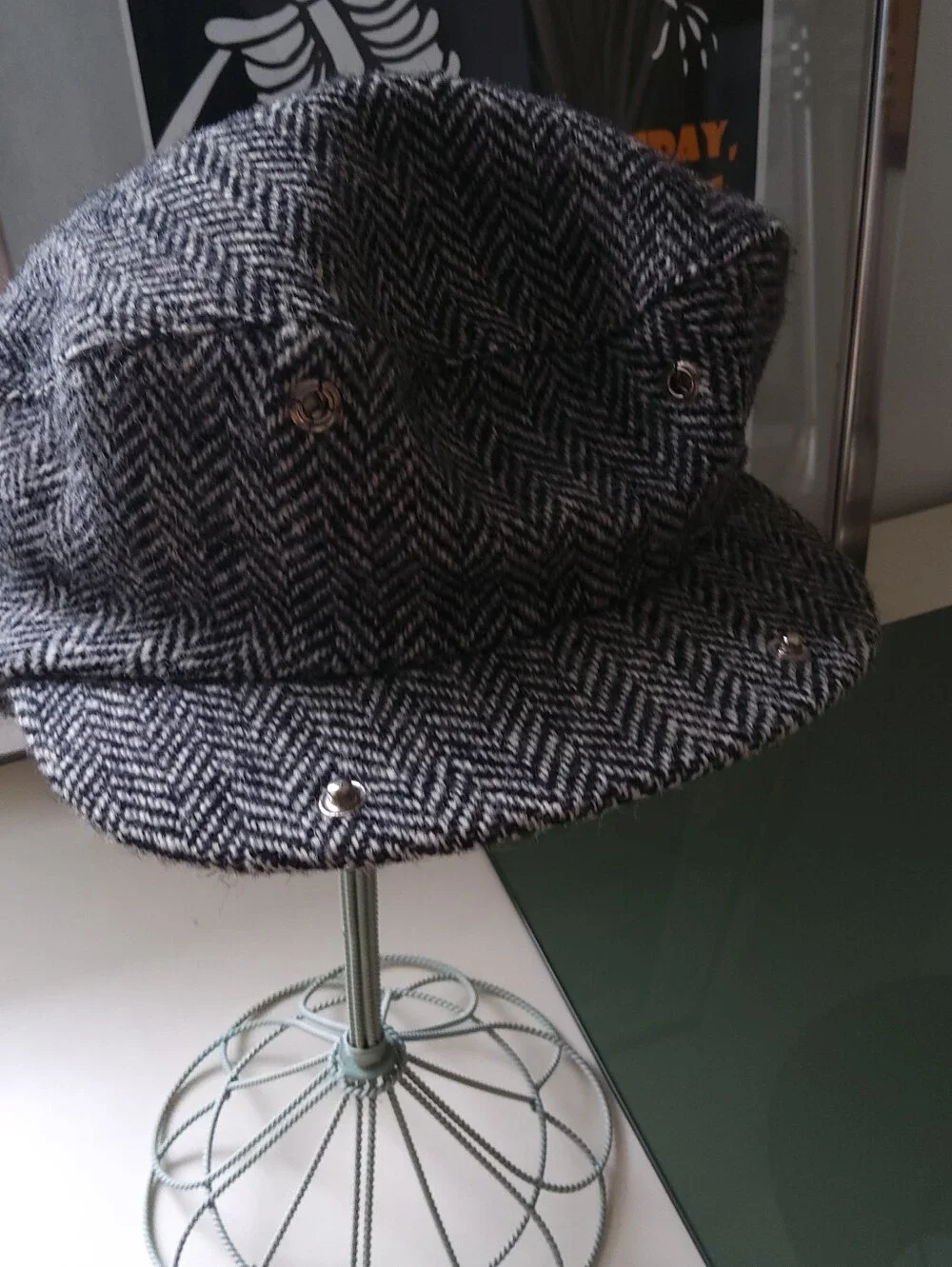 Vintage Wool Herringbone Tweed Newsboy Cap Made USA